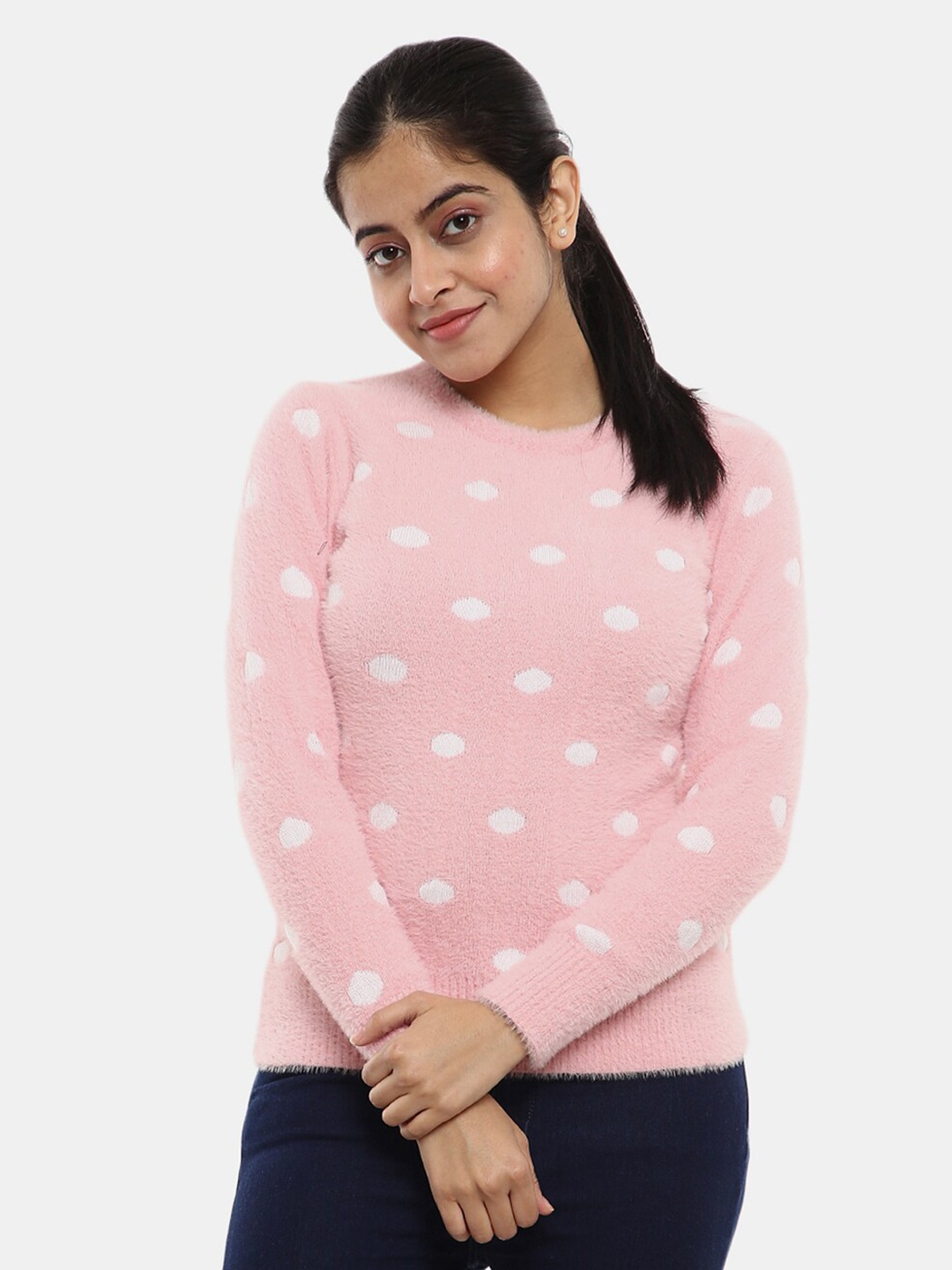 

V-Mart Women Printed Acrylic Sweatshirt, Pink