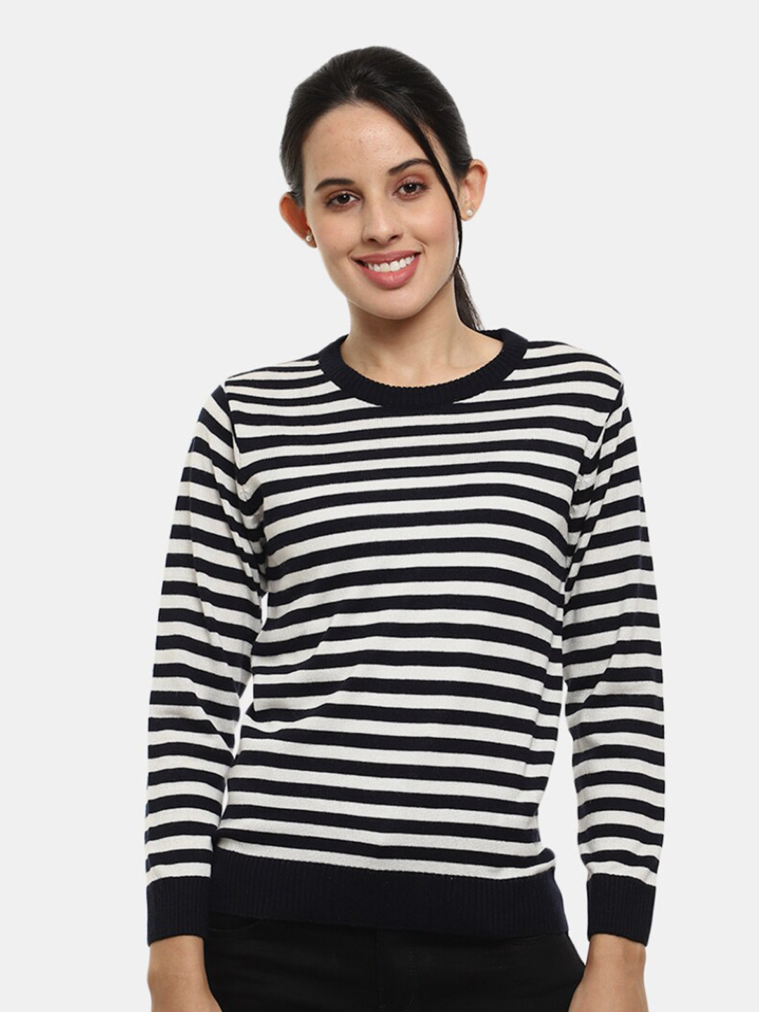 

V-Mart Women Striped Acrylic Sweatshirt, Navy blue