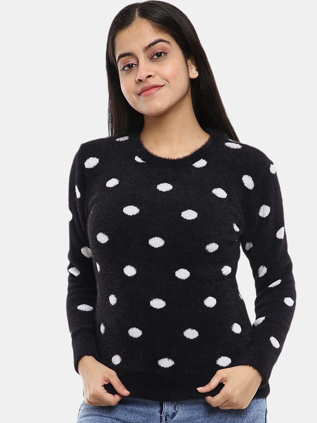 

V-Mart Women Wool Printed Sweatshirt, Black