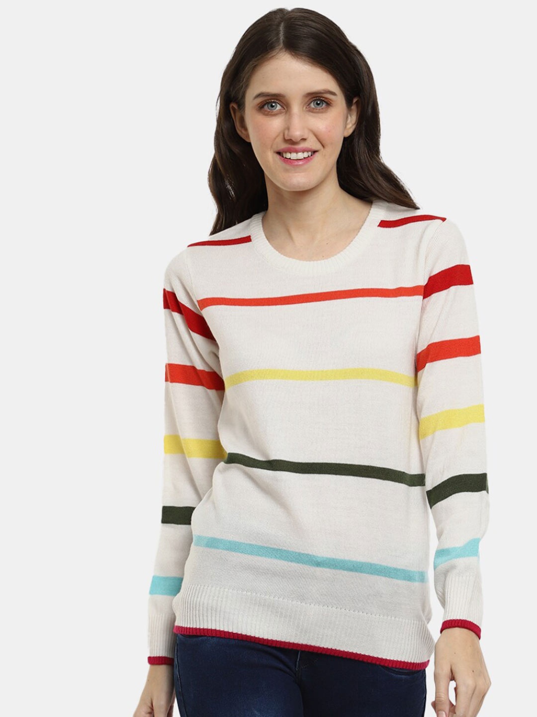 

V-Mart Women Striped Sweatshirt, Off white