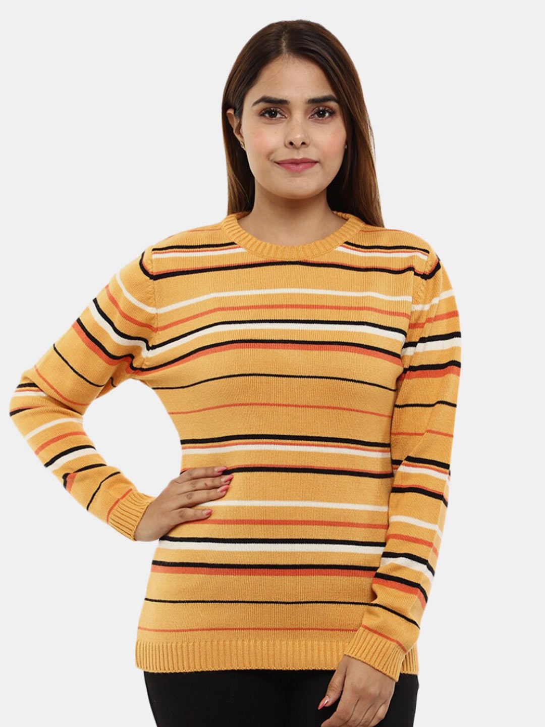 

V-Mart Women Striped Sweatshirt, Mustard