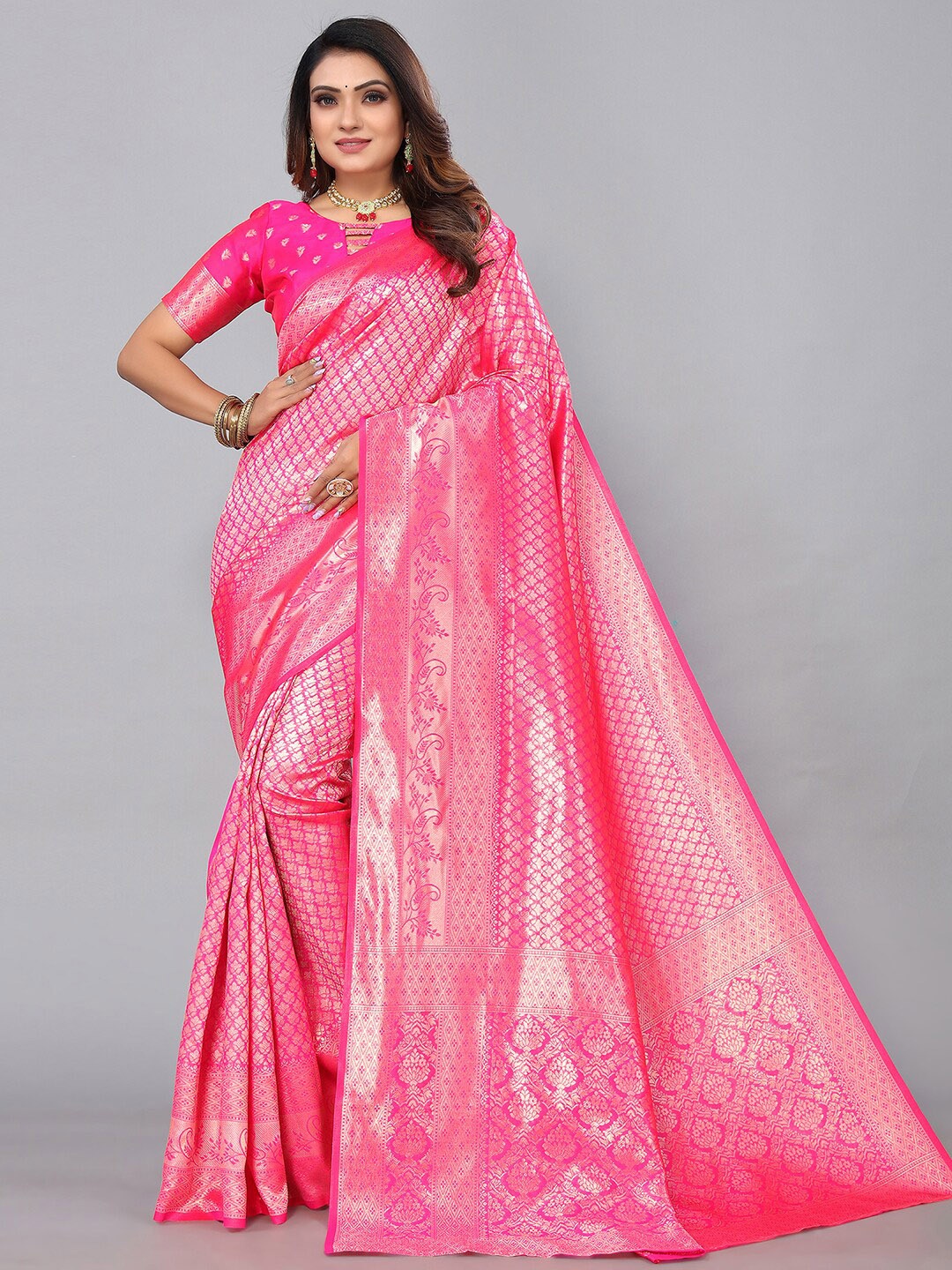 

KALINI Woven Design Zari Banarasi Saree, Pink