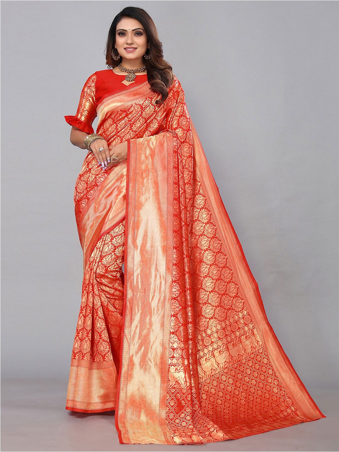 

KALINI Woven Design Zari Banarasi Saree, Red