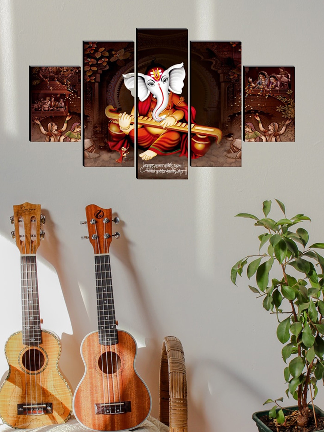 

SAF Brown Set of 5 Ganesha UV Textured Wall Art