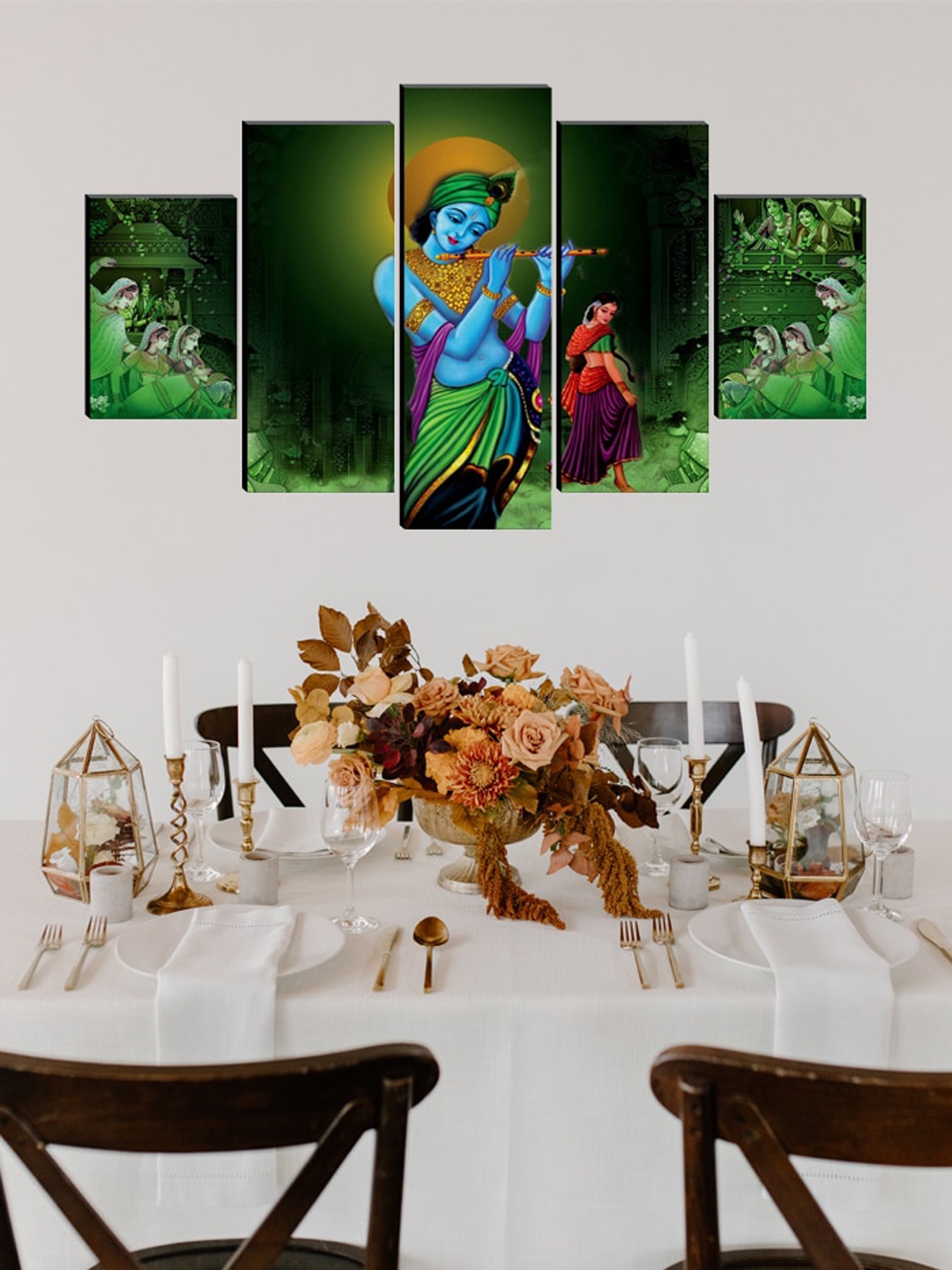 

SAF Green & Blue Set of 5 Radha Krishna Wall Art