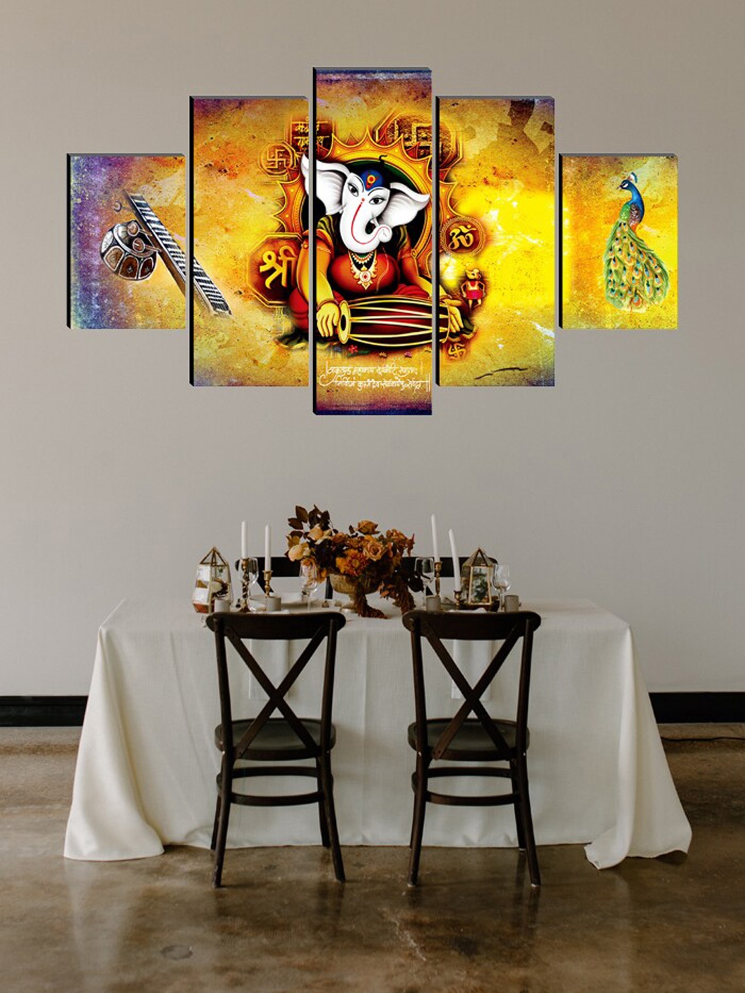 

SAF Yellow & Brown Set of 5 Ganesha Painting Wall Art