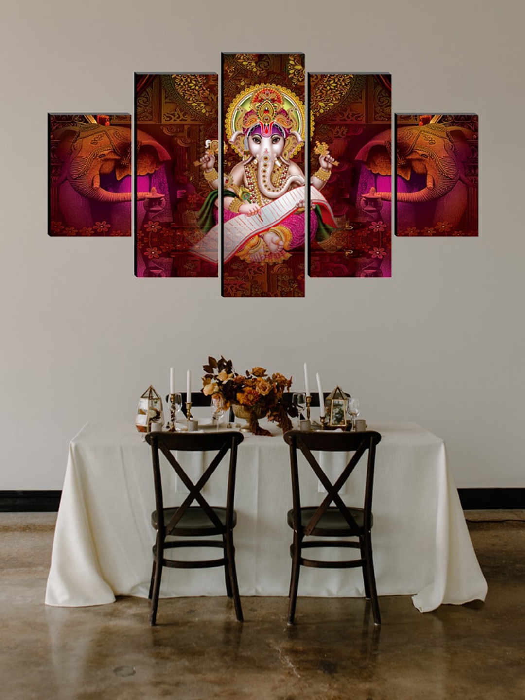 

SAF Purple Set of 5 Ganesha Painting Wall Art