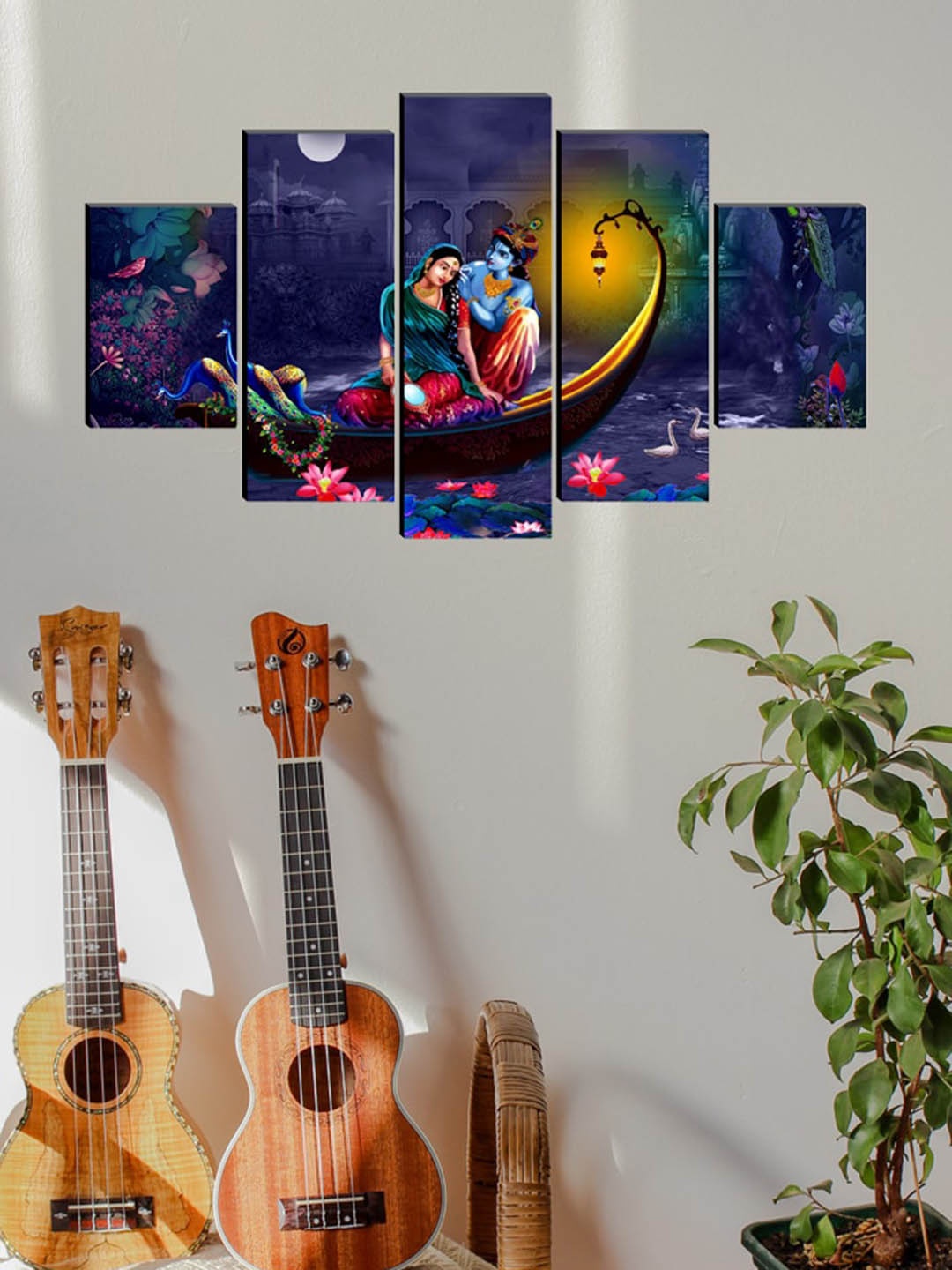 

SAF Blue Set of 5 Radha Krishna Painting Wall Art