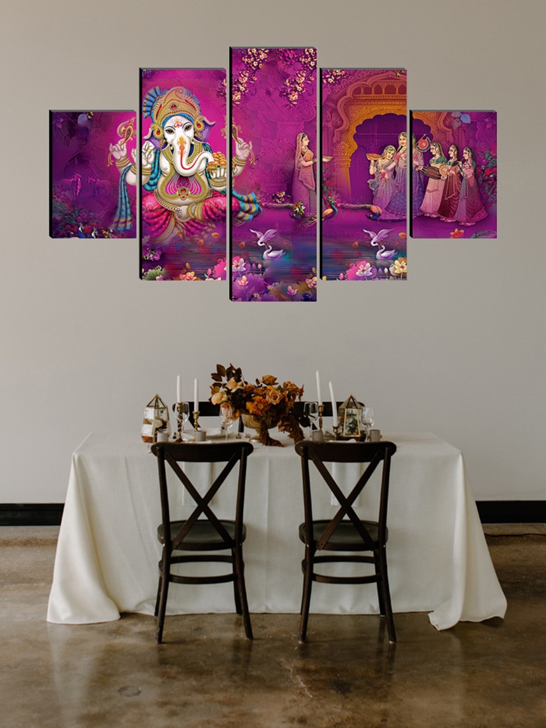 

SAF Purple Set of 5 Ganesha UV Textured Wall Art