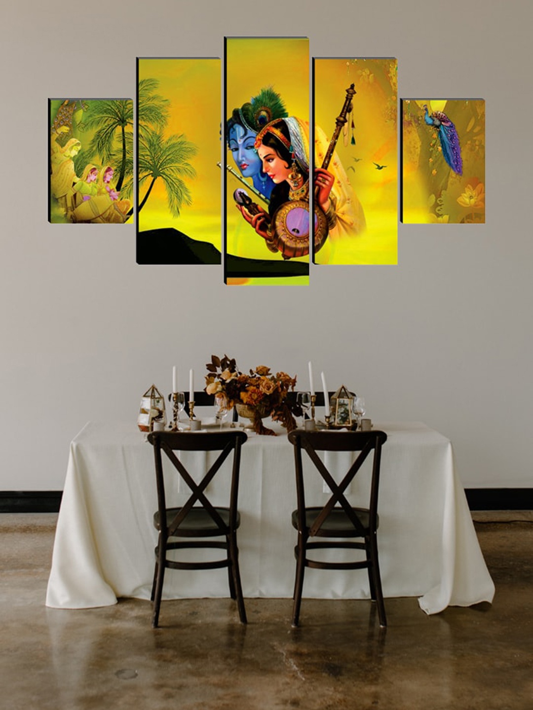 

SAF Yellow & Green Set of 5 Radha Krishna Wall Art