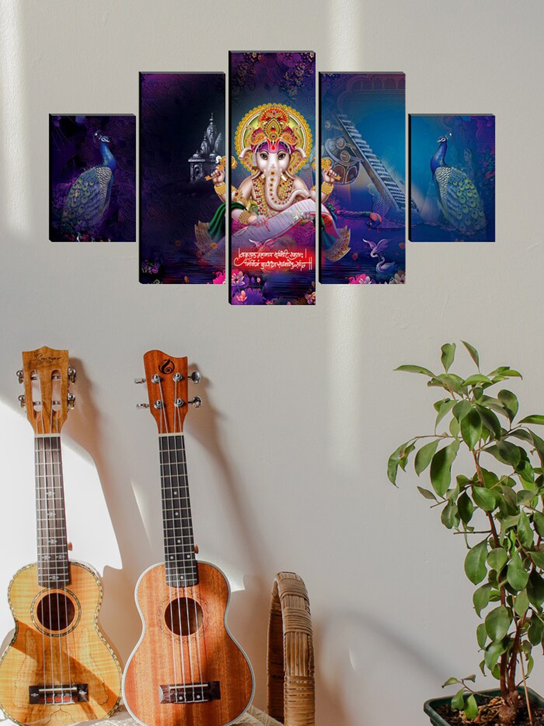 

SAF Blue & Purple Set of 5 Ganesha Painting Wall Art