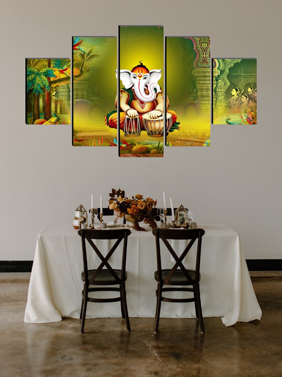 

SAF Lime Green & Yellow Set of 5 Ganesha UV Textured Wall Art