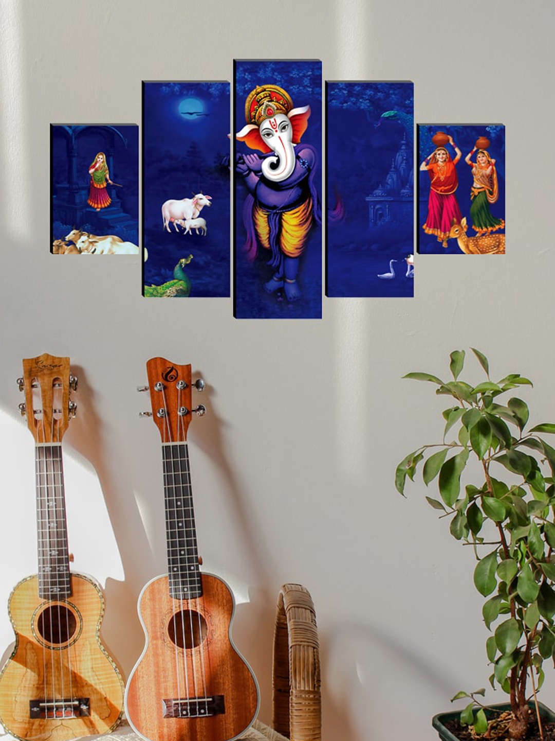 

SAF Blue Set of 5 Ganesha Painting Wall Art, Multi