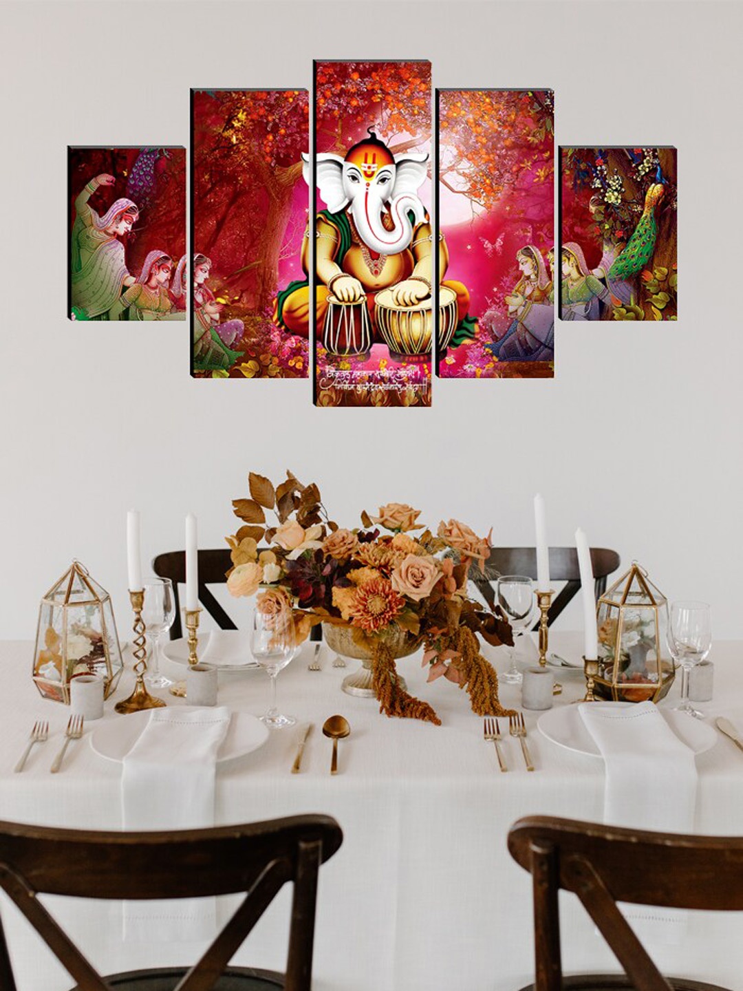 

SAF Pink & Green Set of 5 Ganesha UV Textured Wall Art