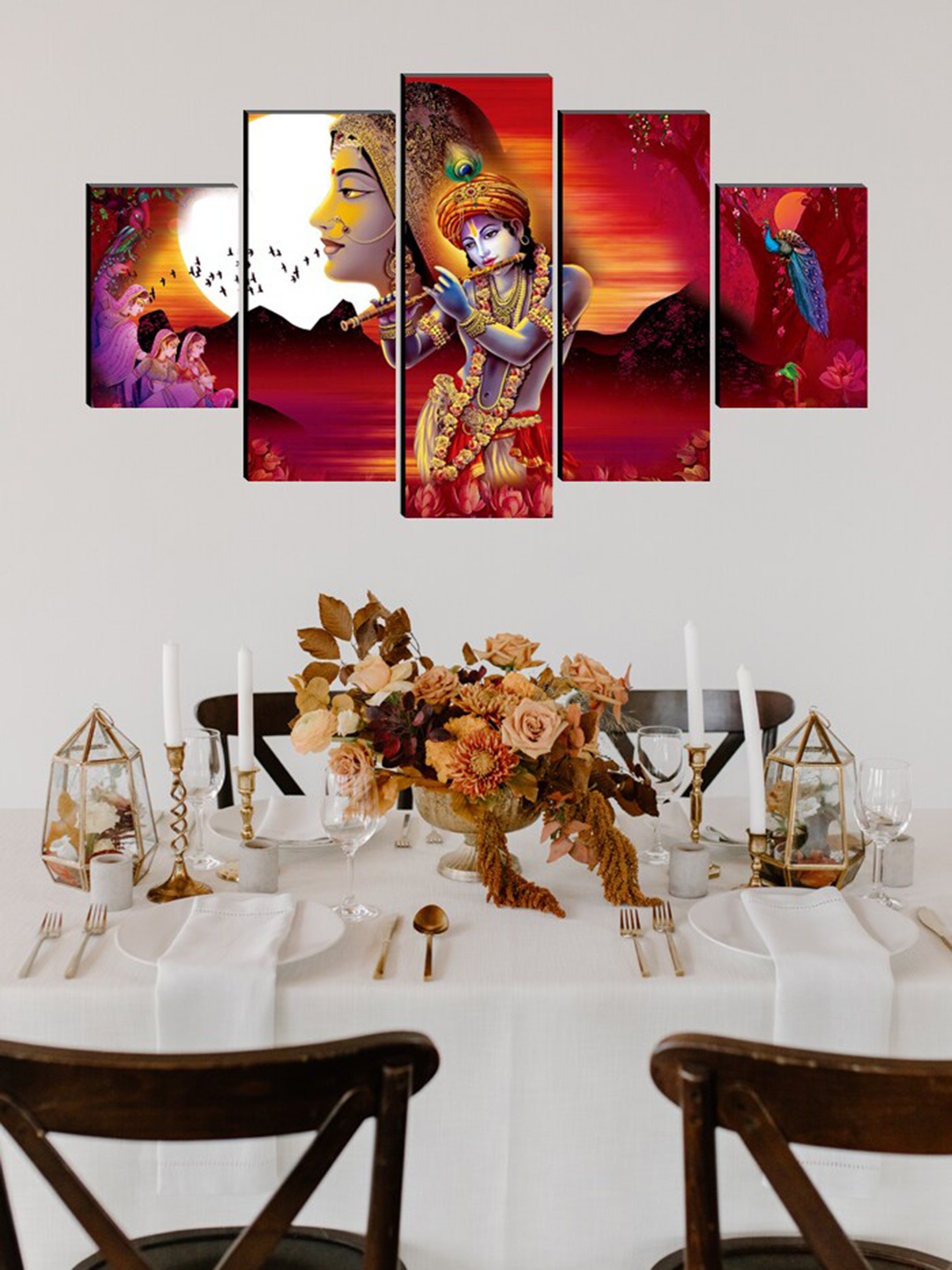 

SAF Maroon Set of 5 Radha Krishna Wall Art