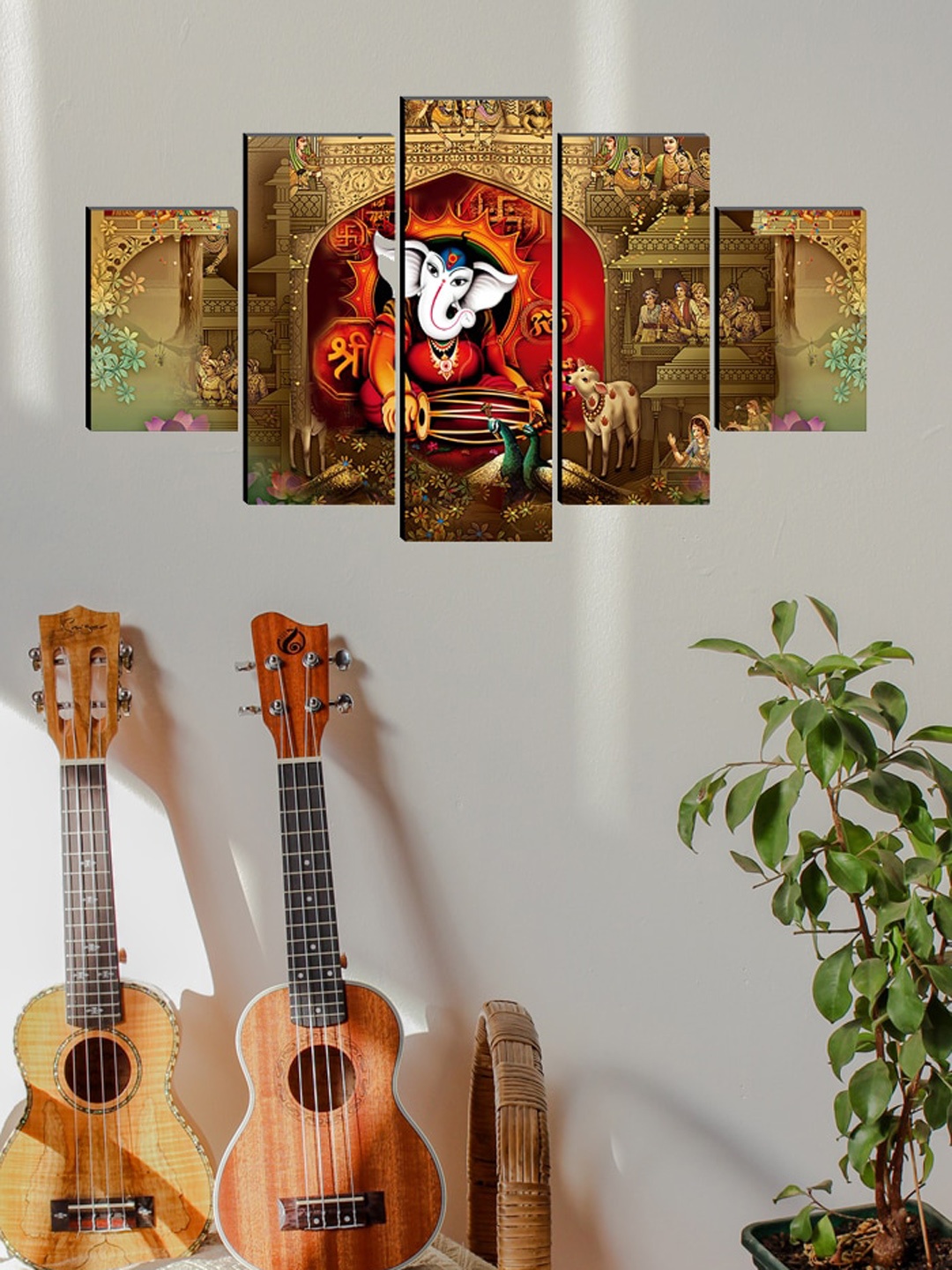 

SAF Beige & Maroon Set of 5 Ganesha Painting Wall Art