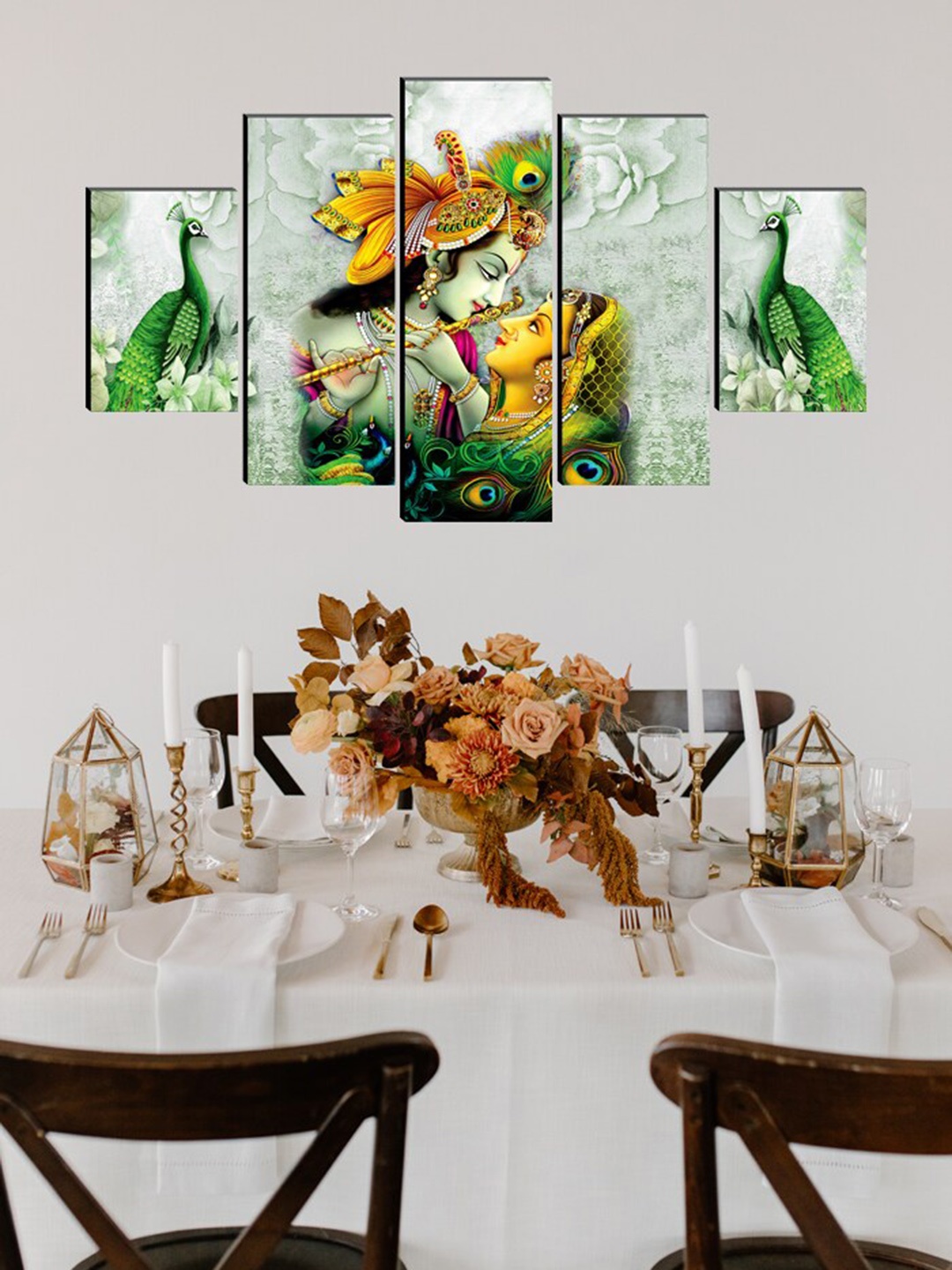 

SAF Green & Yellow Set of 5 Radha Krishna Wall Art