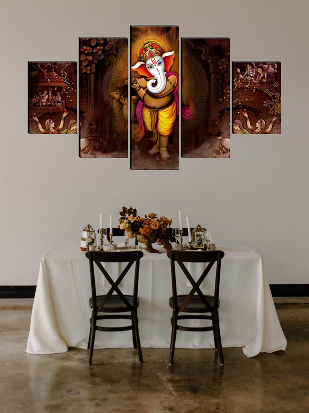 

SAF Brown & Yellow Set of 5 Ganesha Painting Wall Art