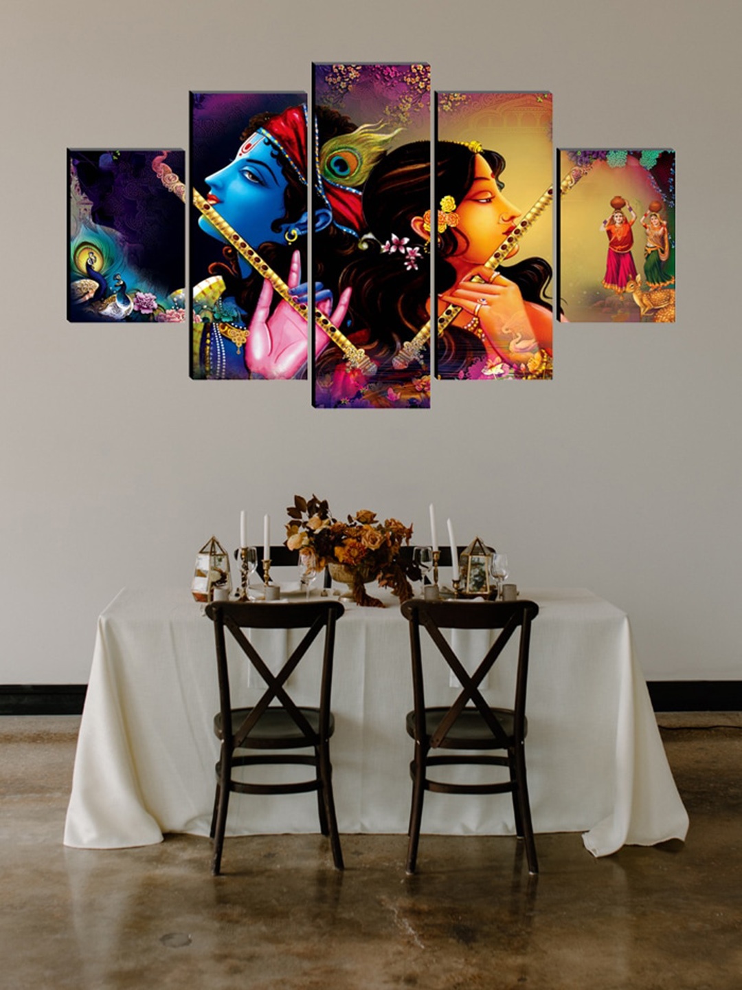 

SAF Yellow & Blue Set of 5 Radha Krishna Wall Art, Multi
