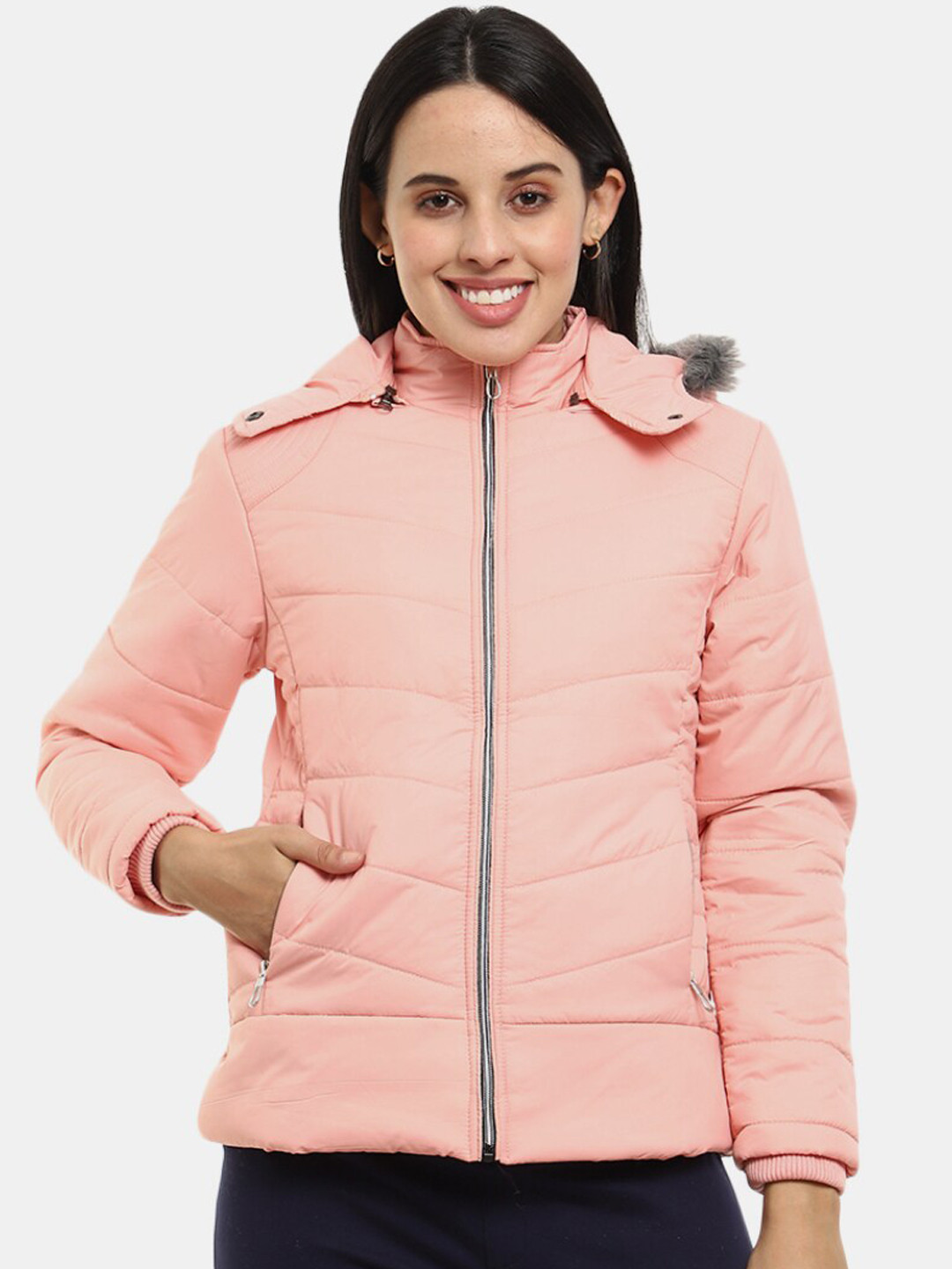 

V-Mart Women Hooded Cotton Lightweight Outdoor Puffer Jacket, Peach
