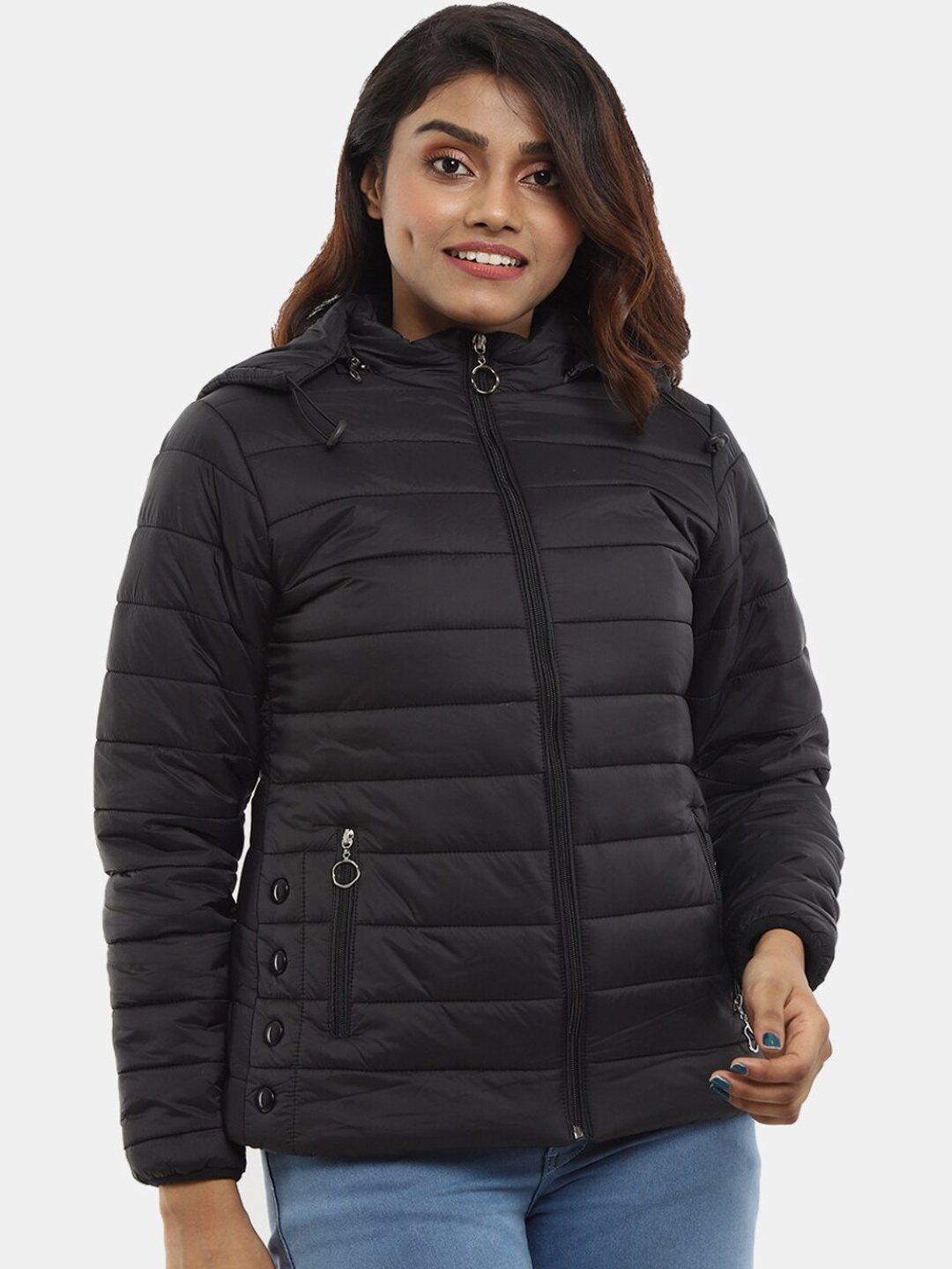 

V-Mart Women Hooded Lightweight Outdoor Padded Jacket, Black
