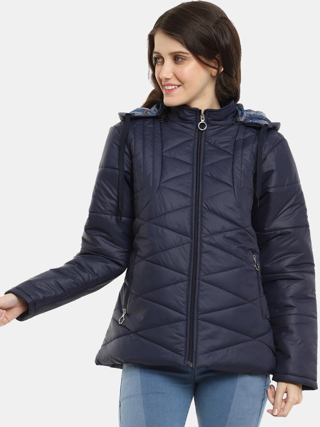 

V-Mart Women Hooded Lightweight Outdoor Puffer Jacket, Navy blue