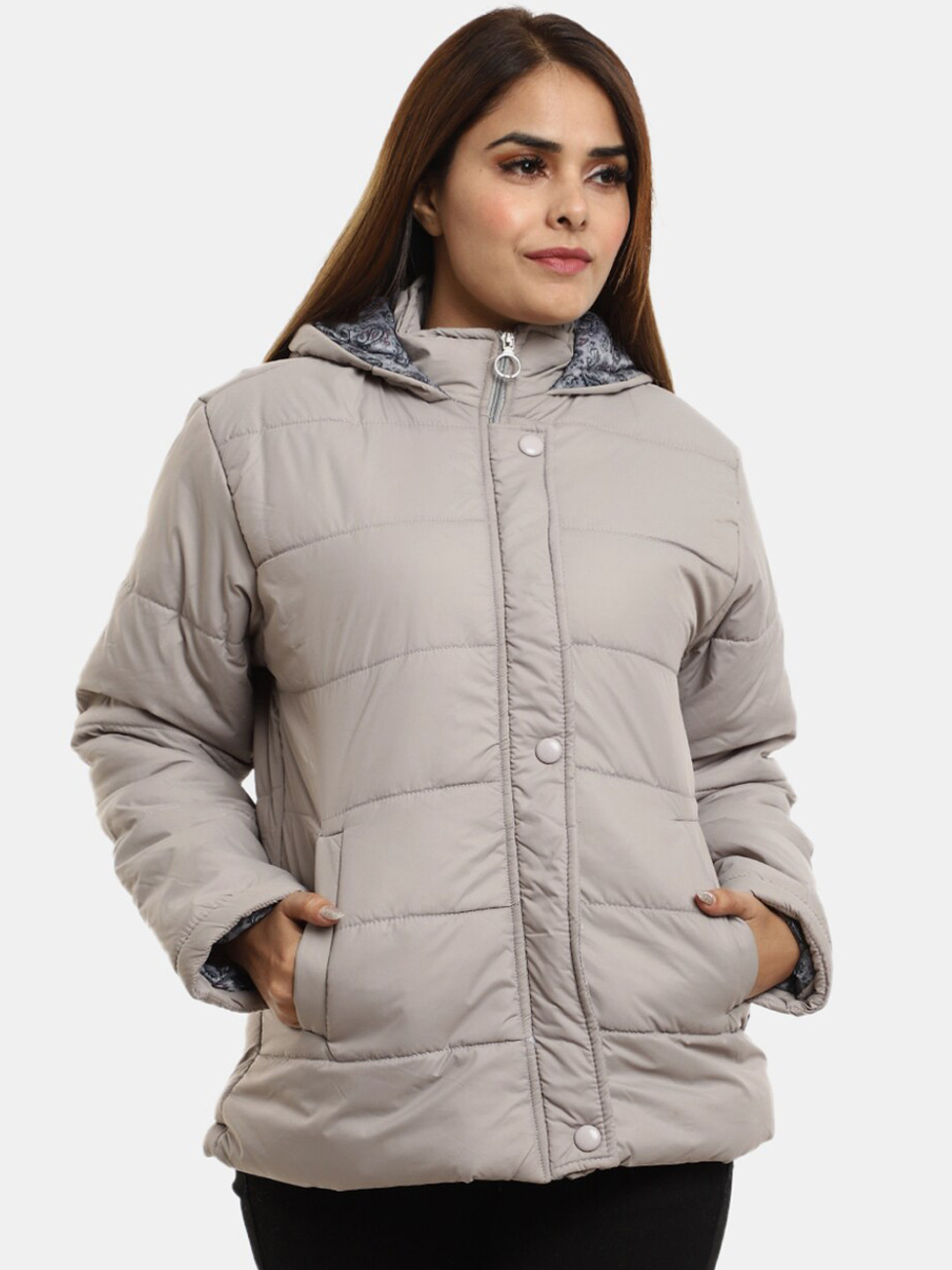 

V-Mart Women Lightweight Hooded Puffer Jacket, Grey