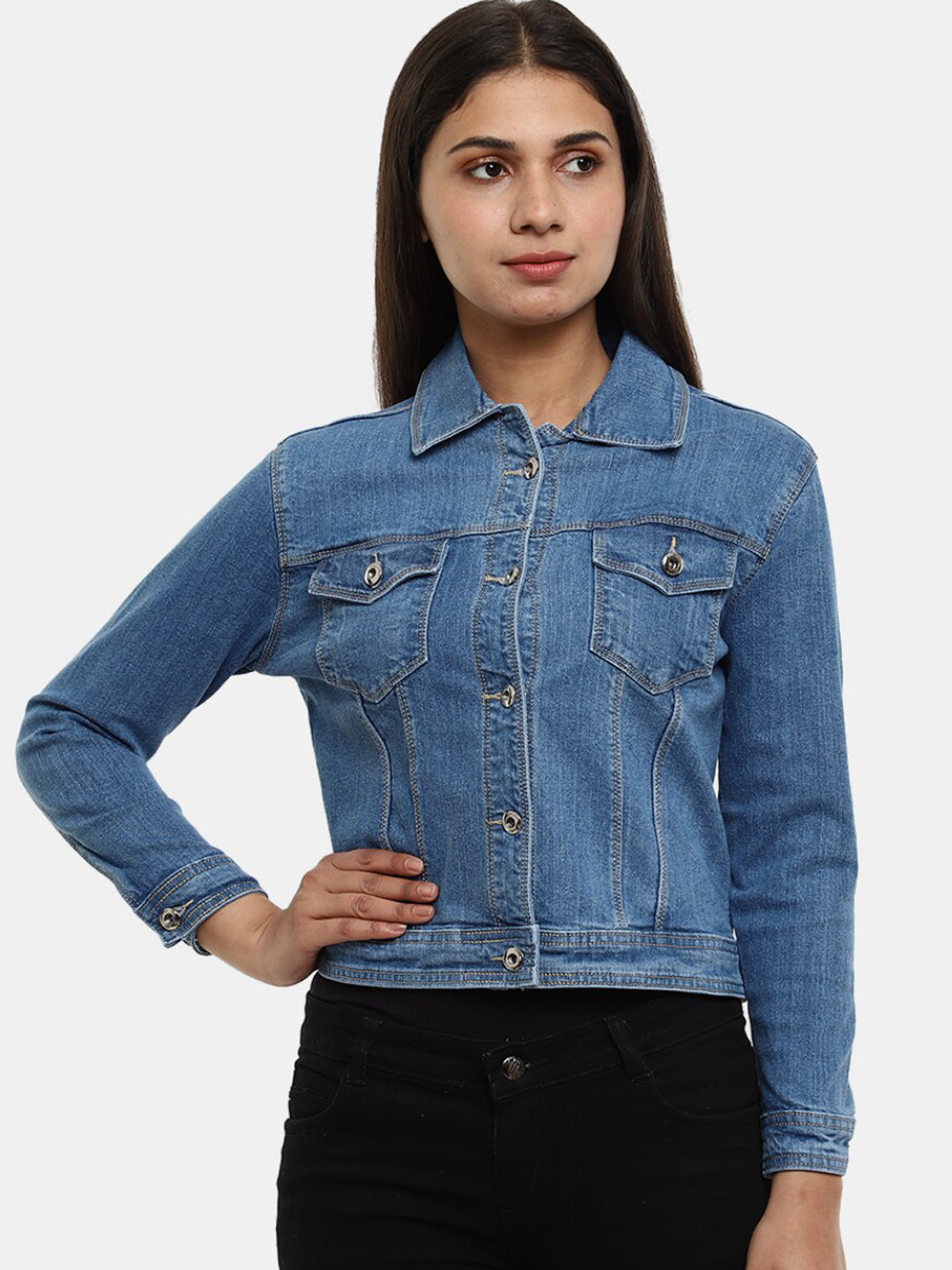 

V-Mart Women Washed Lightweight Denim Jacket, Blue