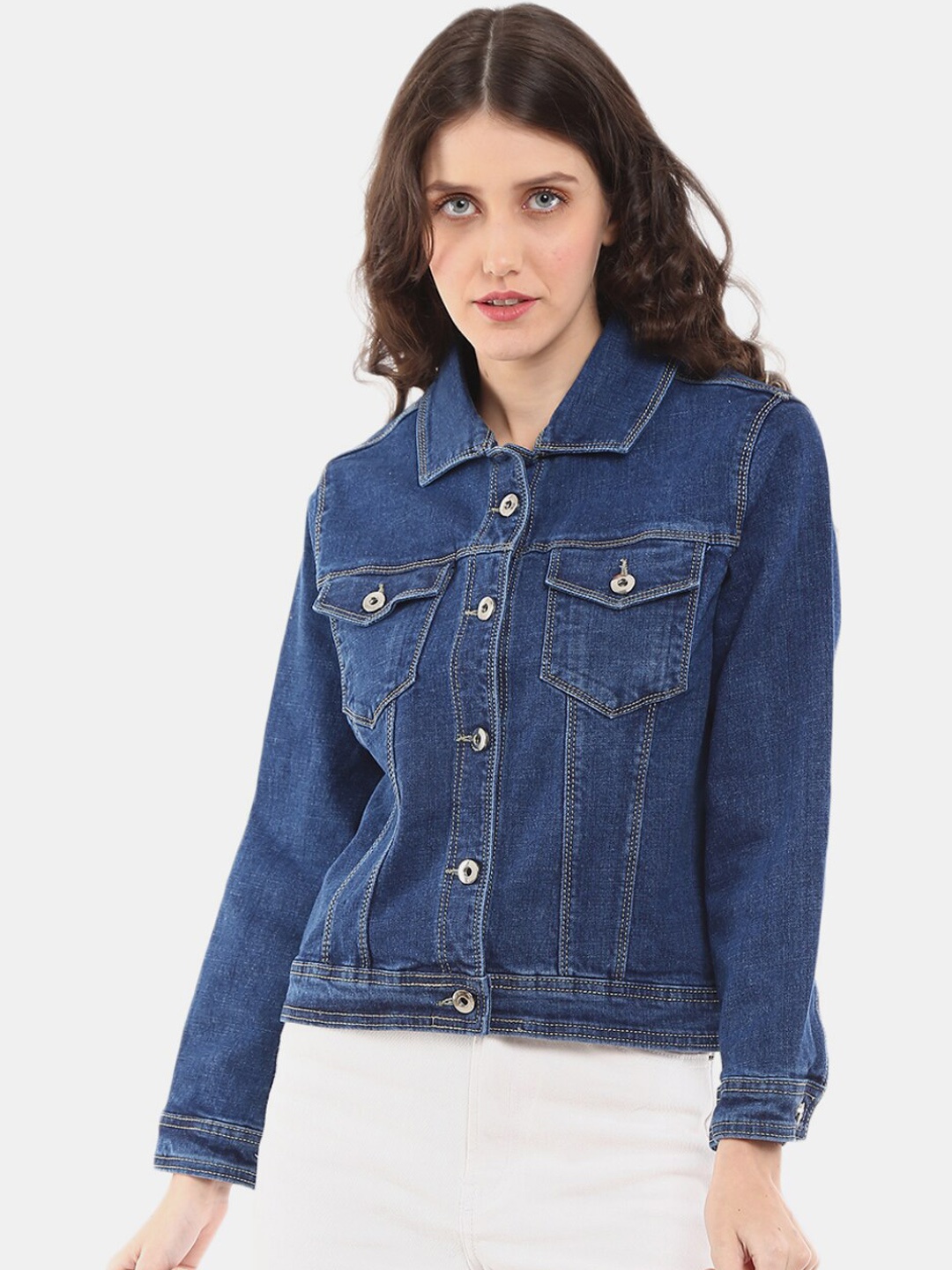 

V-Mart Women Lightweight Crop Denim Jacket, Blue