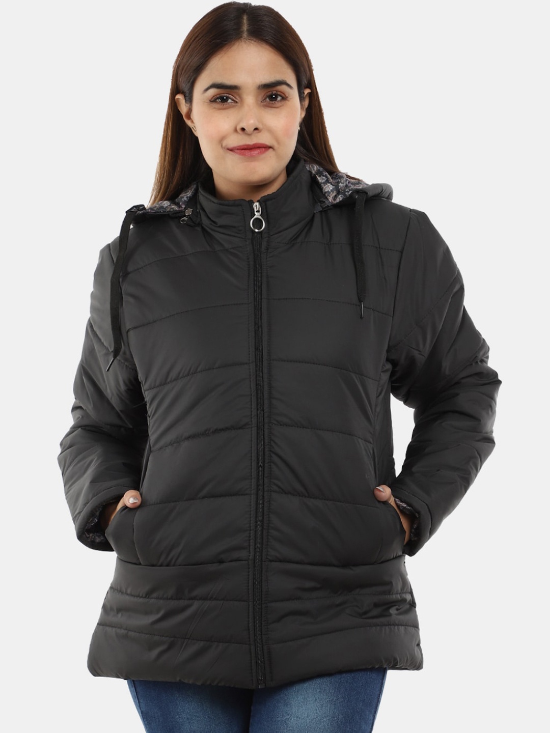 

V-Mart Women Lightweight Hooded Cotton Puffer Jacket, Black