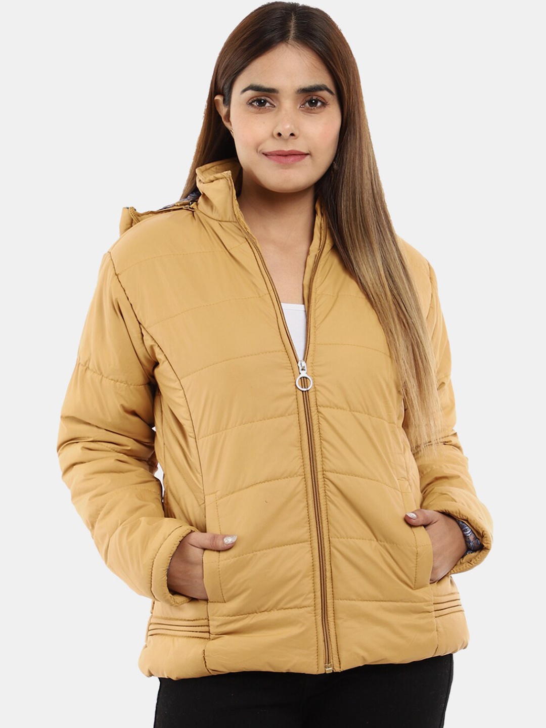 

V-Mart Women Lightweight Hooded Cotton Padded Jacket, Mustard