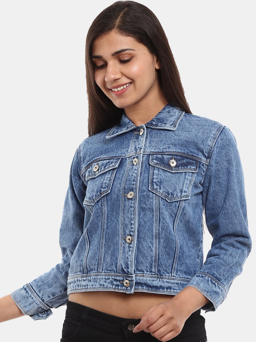 

V-Mart Women Washed Lightweight Crop Outdoor Denim Jacket, Blue