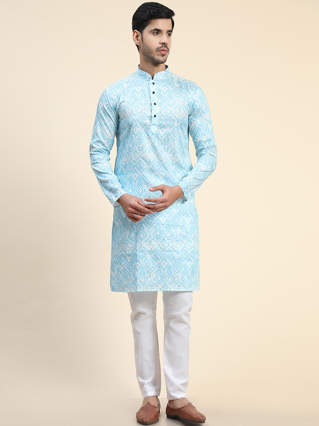 

Ekta Textiles Men Ethnic Motifs Printed Kurta with Pyjamas, White