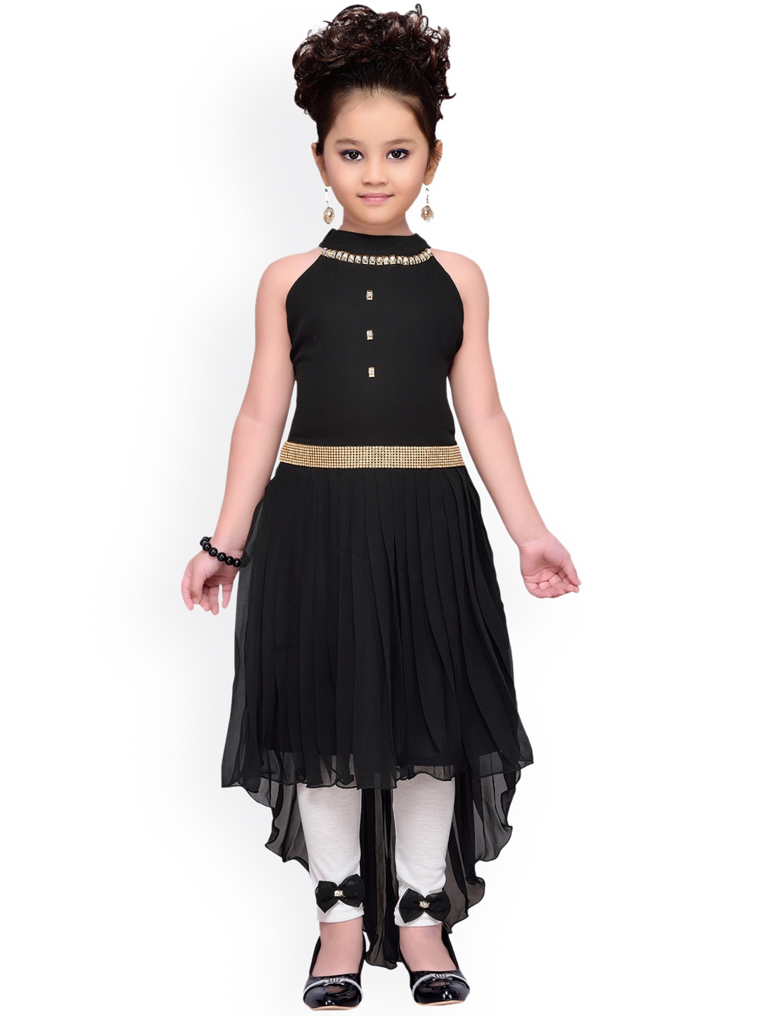 

ADIVA Girls Black & White Solid Top with Churidar Leggings