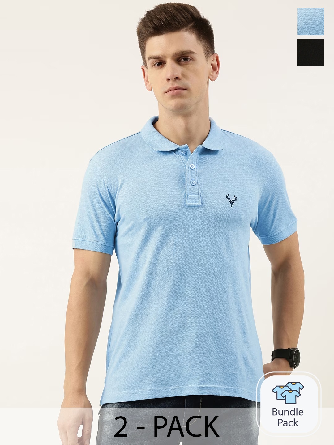 

IVOC Men Pack Of 2 Solid Polo Collar T-shirt, Blue