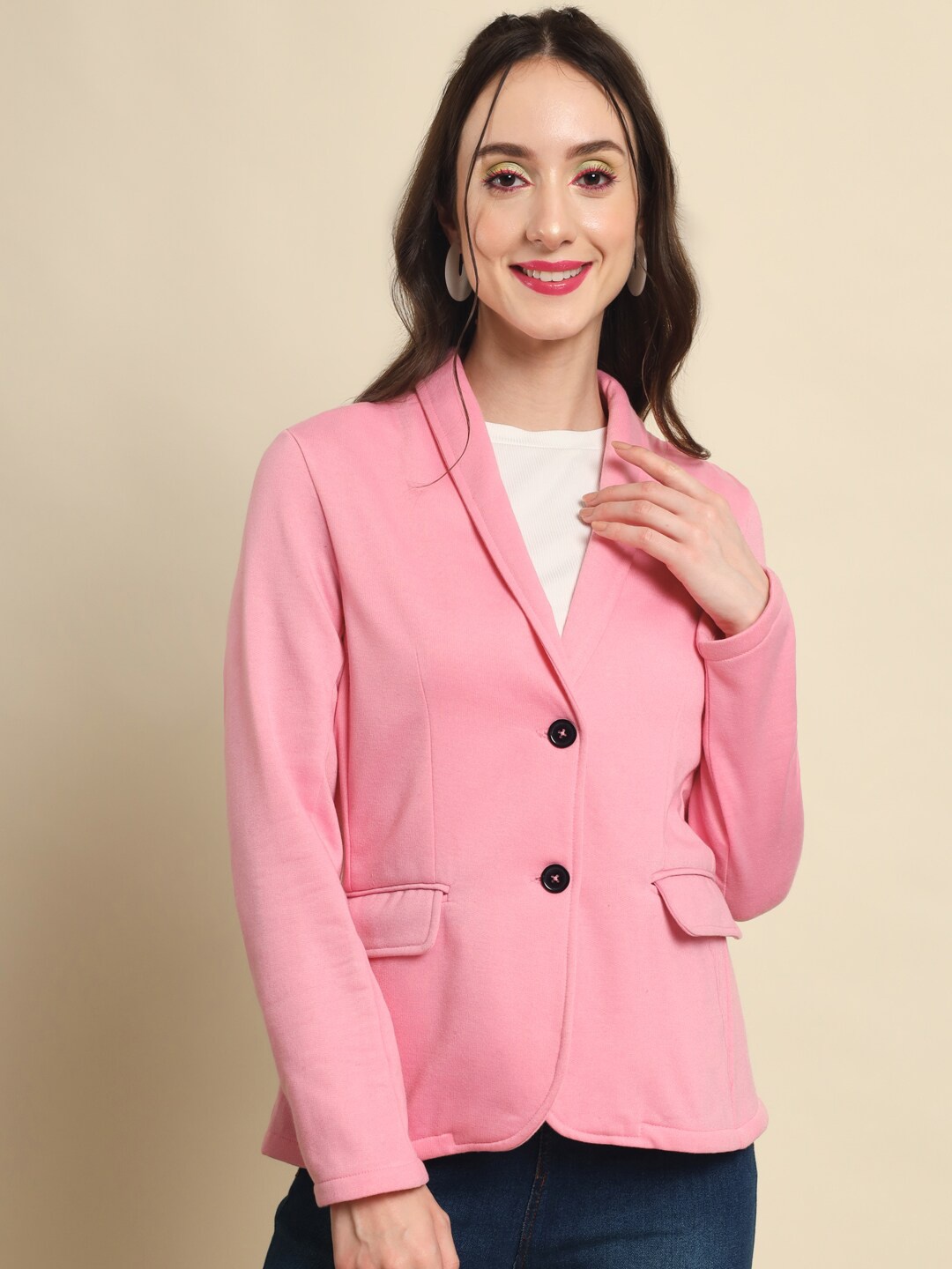 

Darzi Women Fleece Single-Breasted Blazers, Pink
