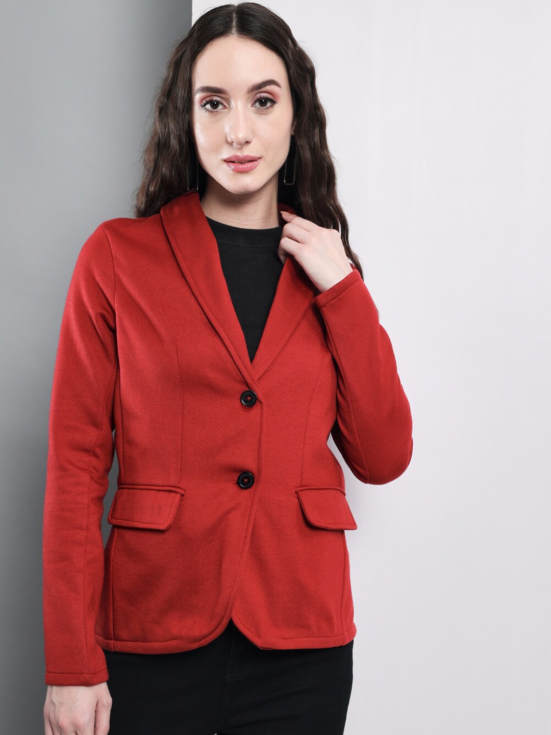 

Darzi Women Fleece Single-Breasted Blazers, Red
