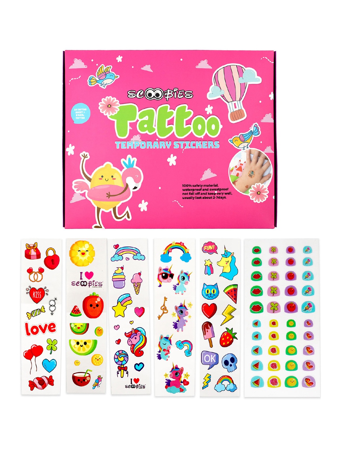 

SCOOBIES Girls 10 Sheet Tattoo Set, Red