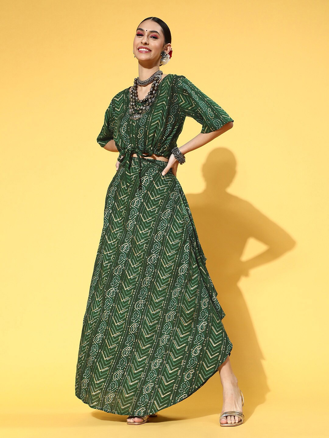 

InWeave Women Printed Top with Skirt, Green