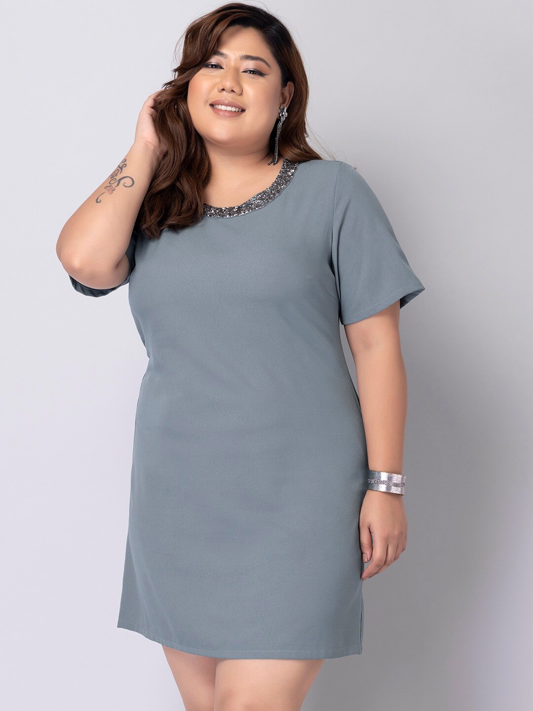 

FabAlley Curve Plus Size Crepe Sheath Dress, Grey