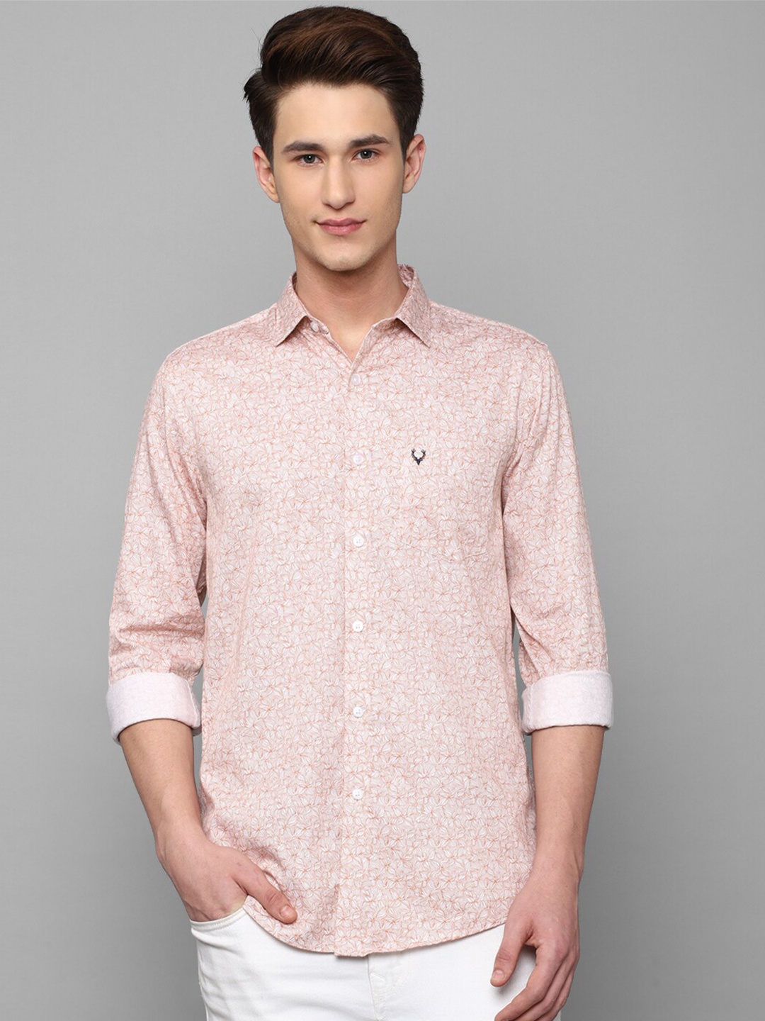 

Allen Solly Men Slim Fit Floral Printed Casual Shirt, Peach