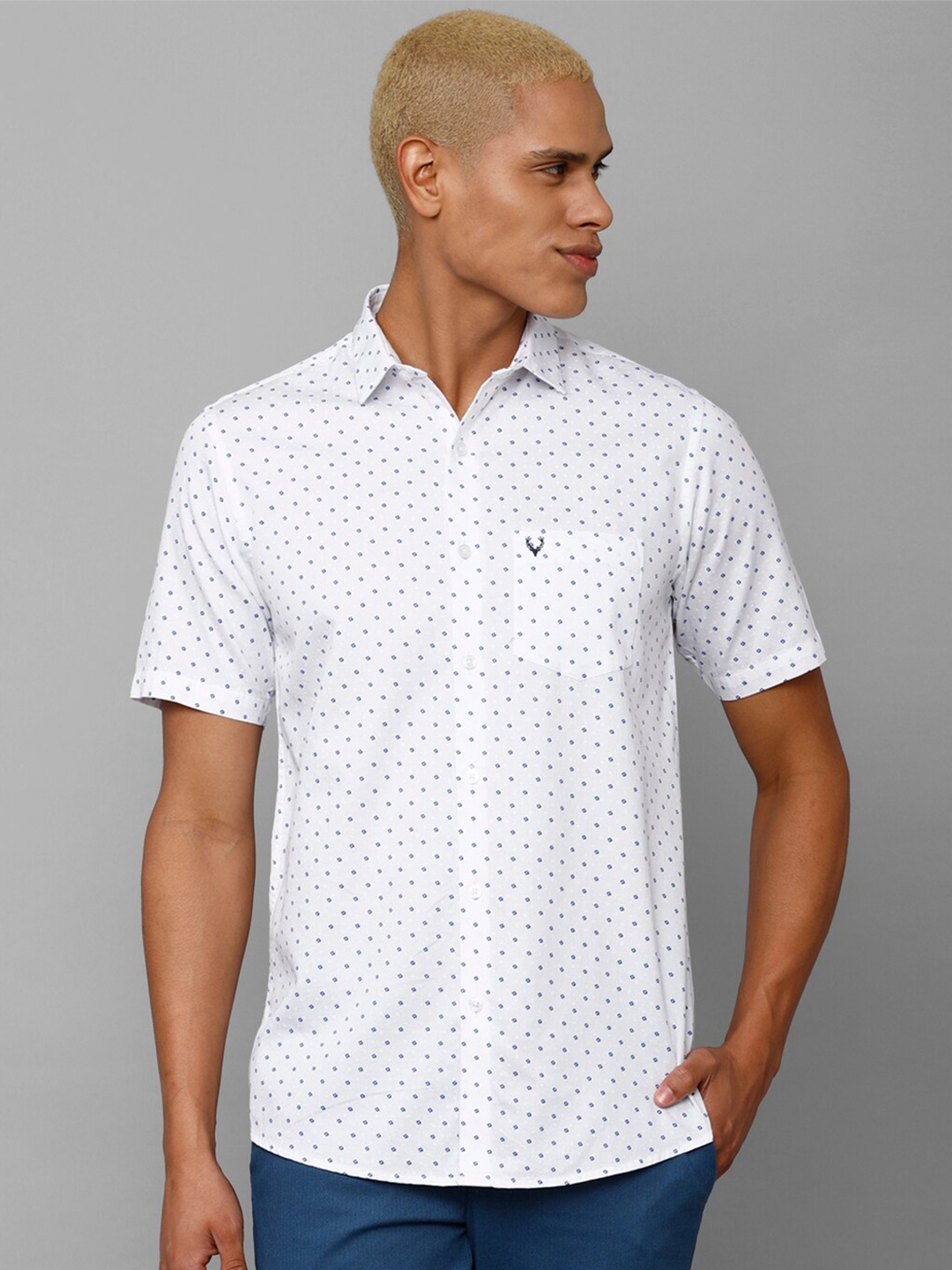 

Allen Solly Men Slim Fit Printed Casual Cotton Shirt, White