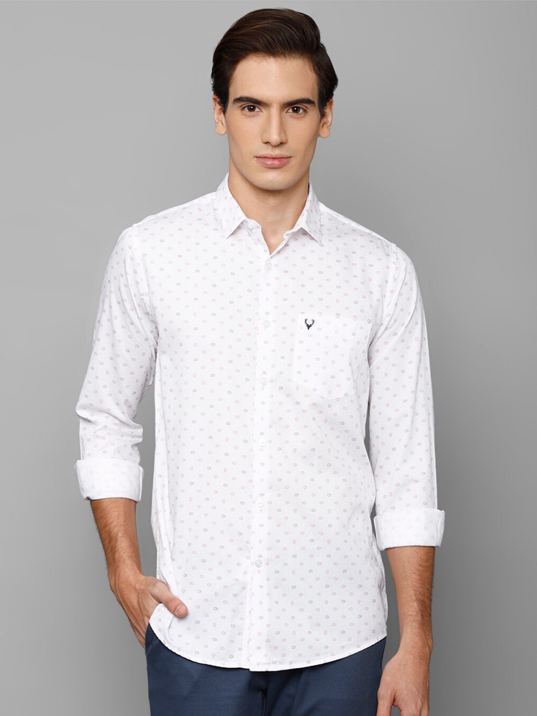 

Allen Solly Men Slim Fit Micro Ditsy Printed Cotton Casual Shirt, White