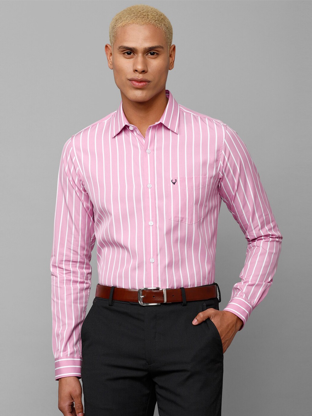 

Allen Solly Men Slim Fit Striped Pure Cotton Formal Shirt, Pink