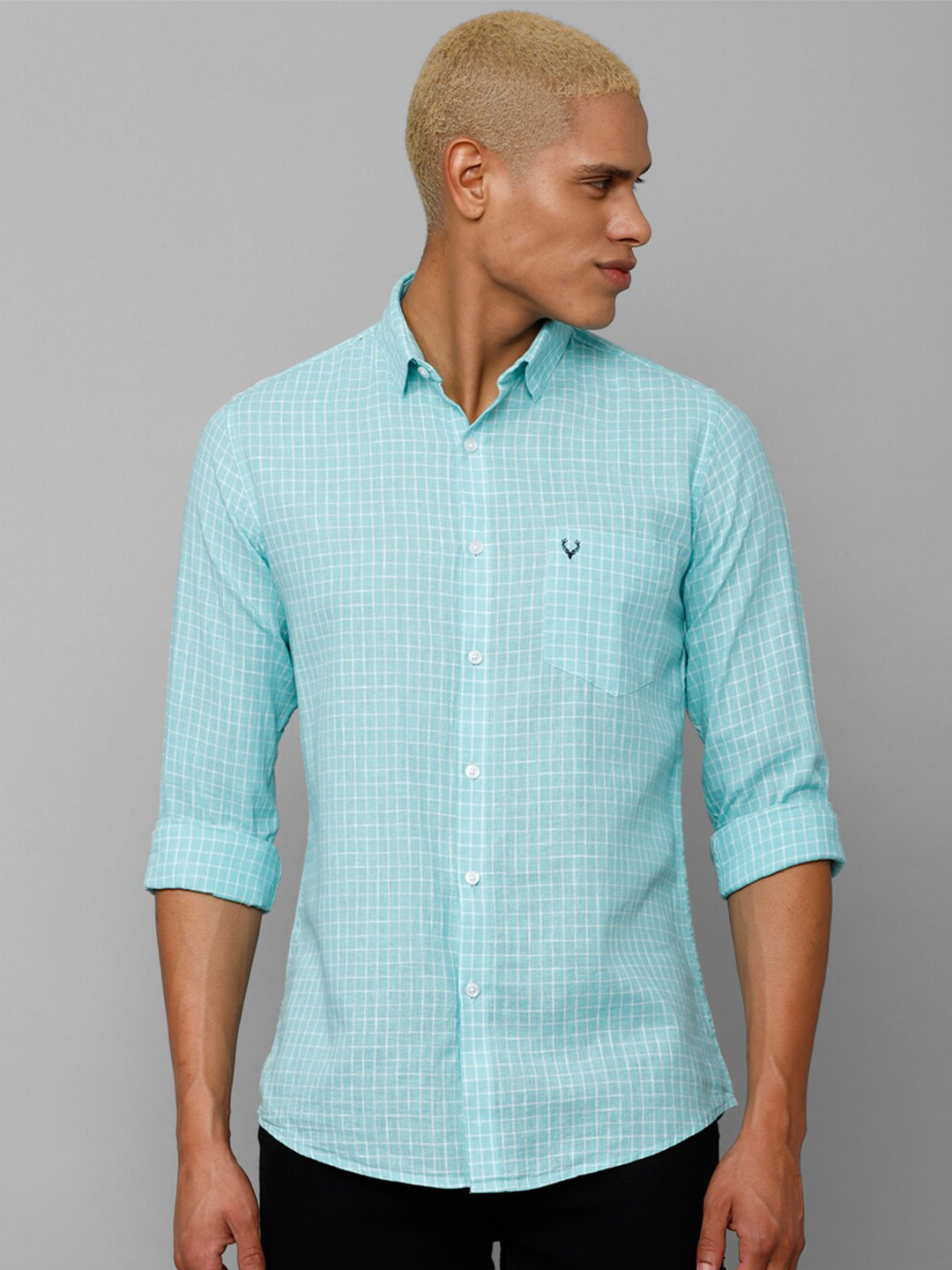 

Allen Solly Men Slim Fit Grid Checked Cotton Casual Shirt, Blue