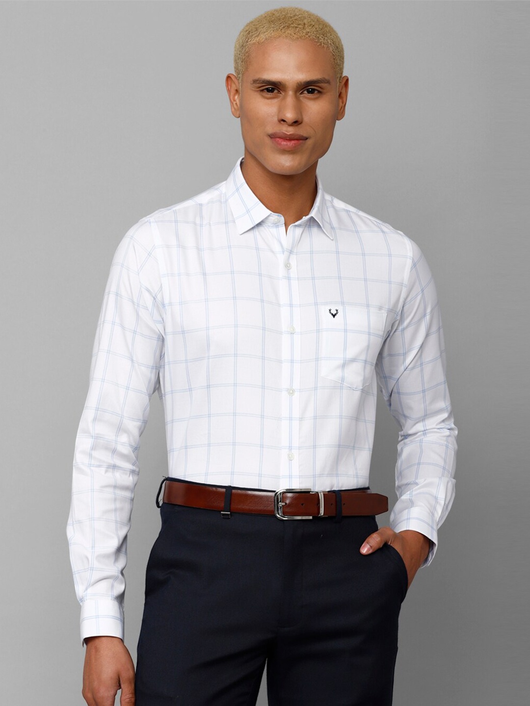 

Allen Solly Men Slim Fit Windowpane Checks Pure Cotton Formal Shirt, White