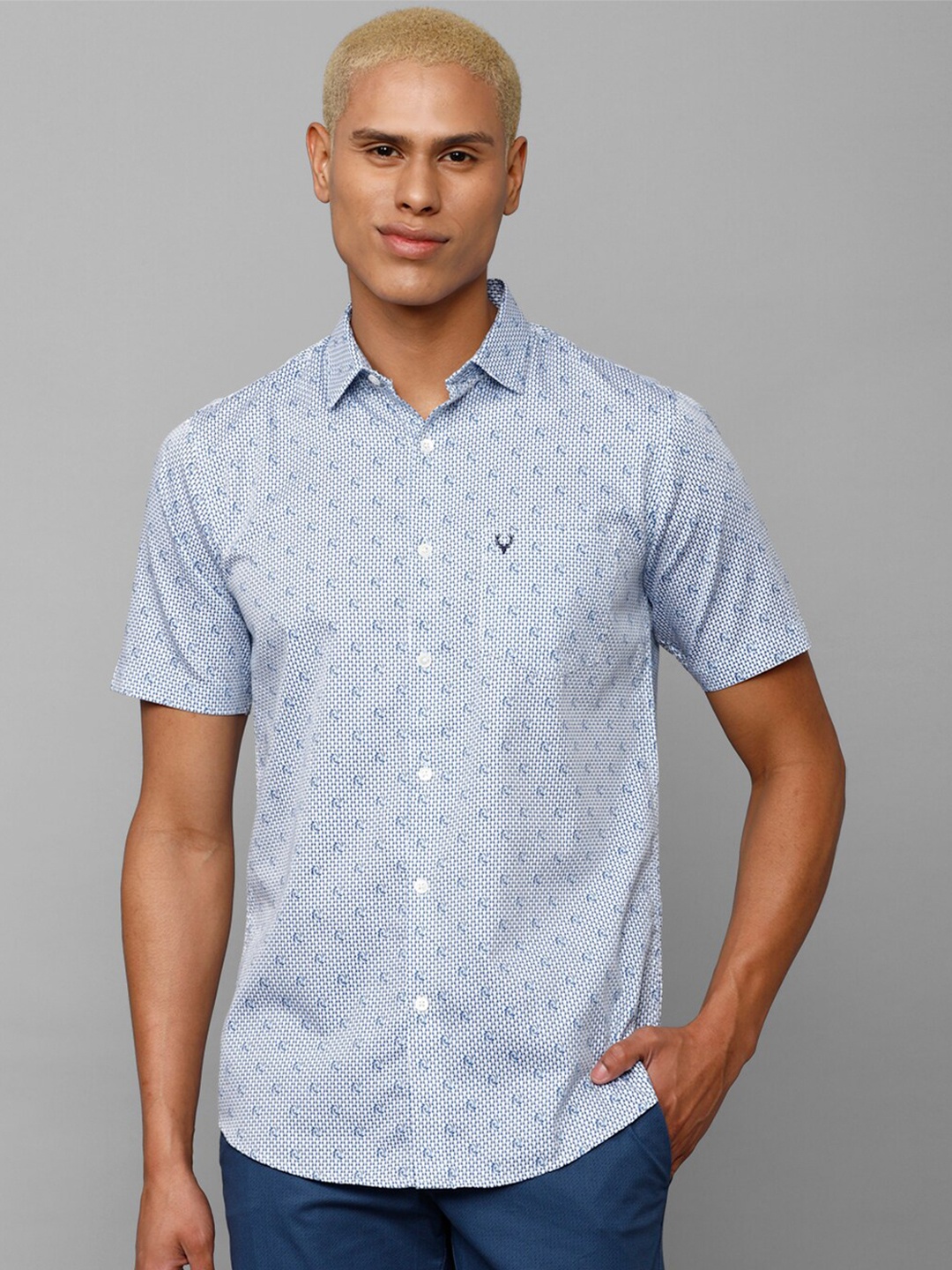 

Allen Solly Men Slim Fit Printed Casual Cotton Shirt, Blue