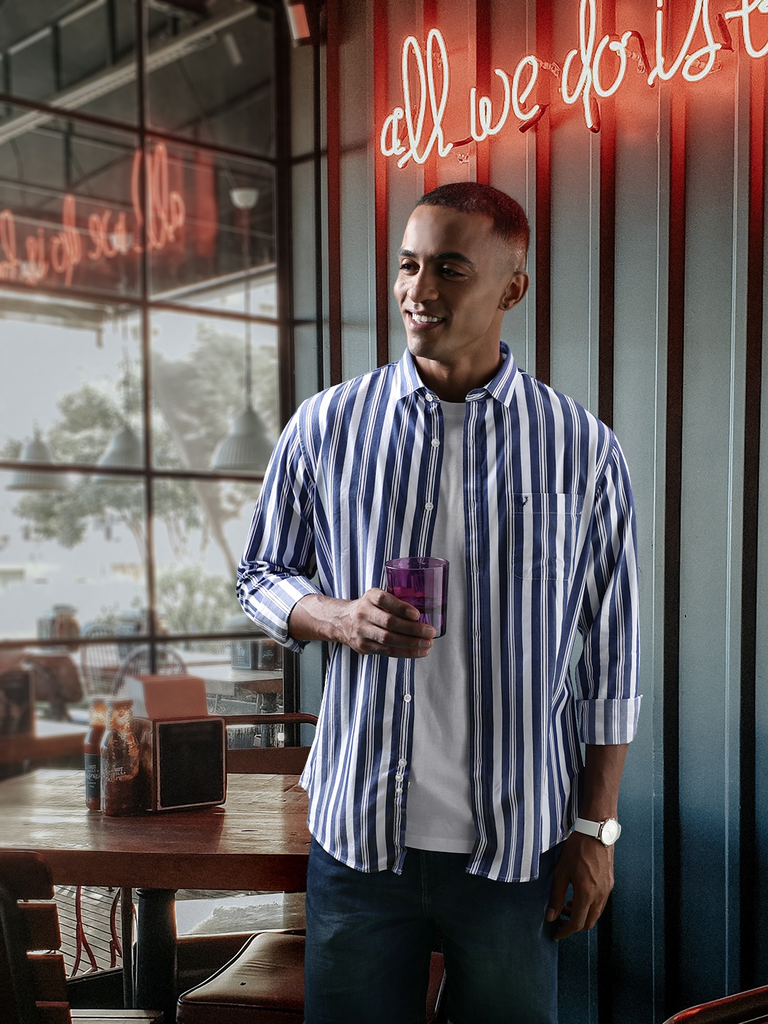 

Allen Solly Men Slim Fit Striped Casual Shirt, Blue