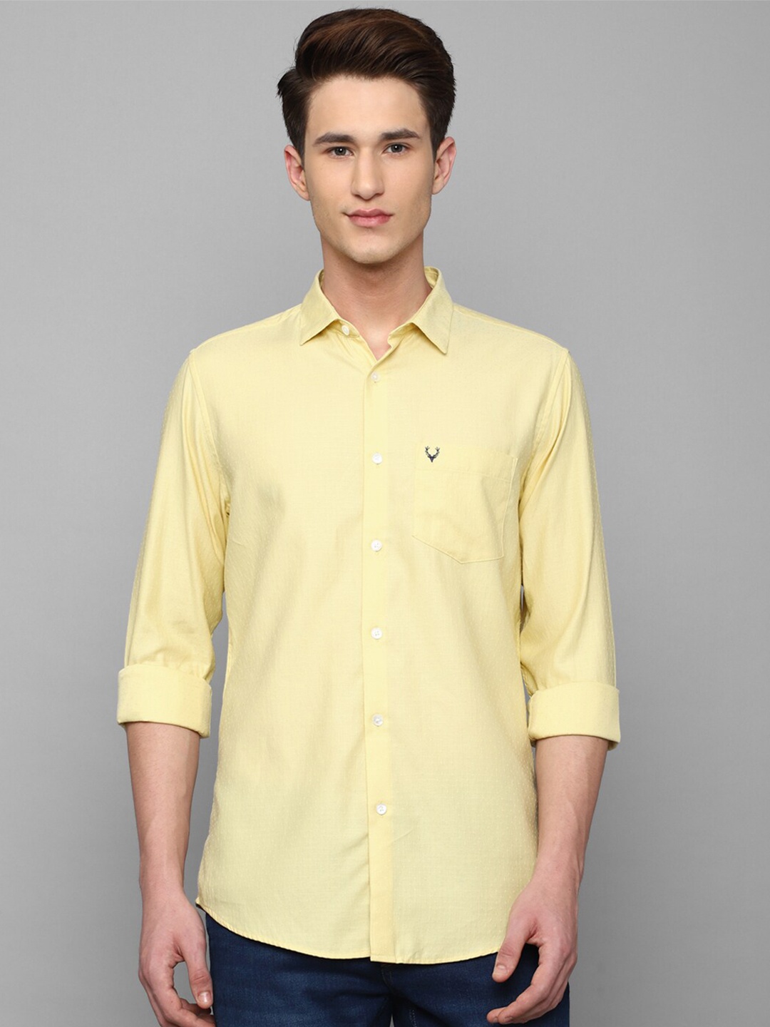 

Allen Solly Men Solid Slim Fit Casual Cotton Shirt, Yellow