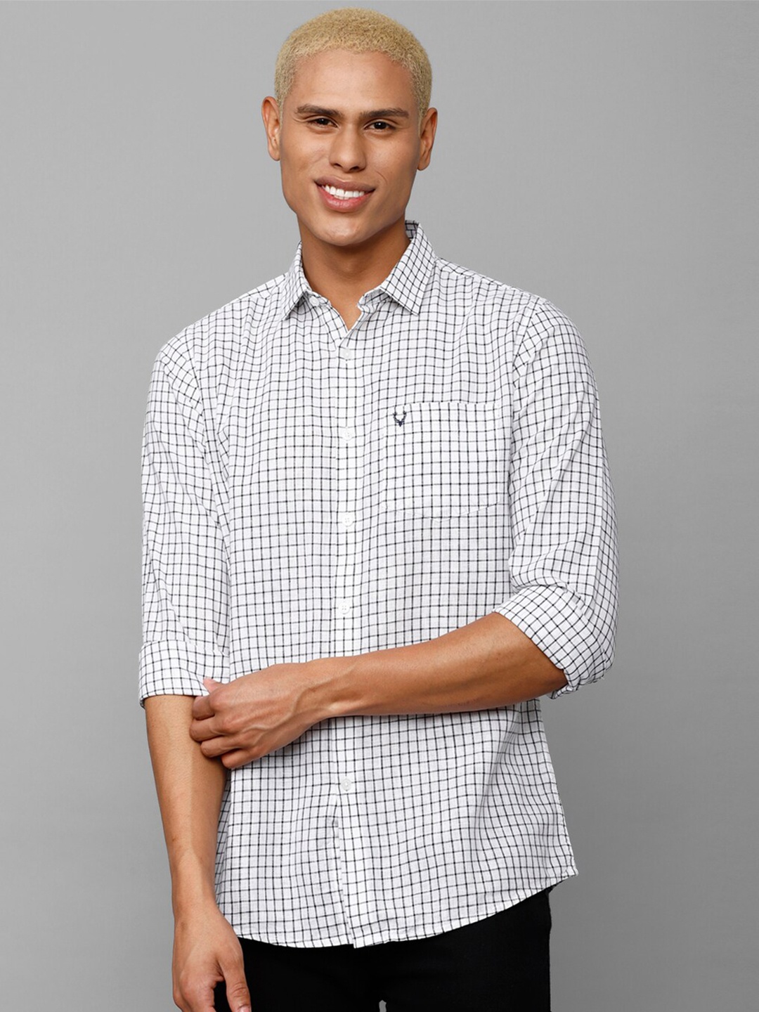 

Allen Solly Men Slim Fit Grid Tattersall Checks Checked Casual Shirt, Grey